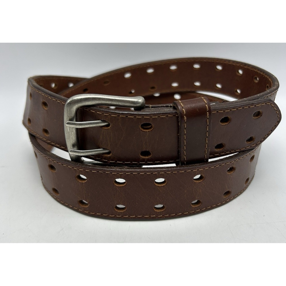 Brown Leather Belt Mens XL Made Mexico Double Hole Casual Work